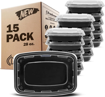 Freshware Meal Prep Containers [50 Pack] 1 Compartment with Lids, Food Storage Containers, Bento Box, BPA Free, Stackable, Microwave/Dishwasher/Freezer Safe (24 oz)