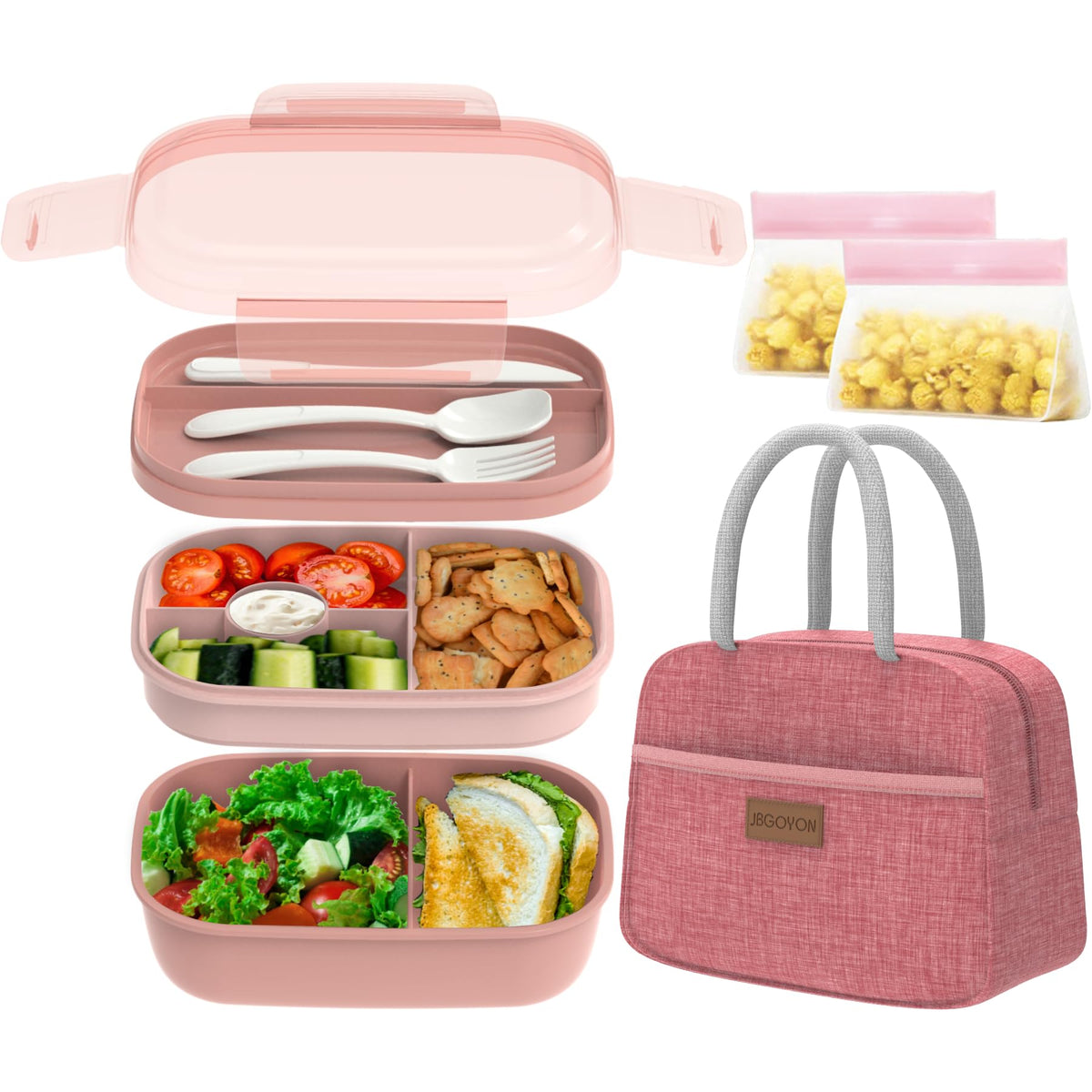 JBGOYON Leakproof Bento Box & Insulated Lunch Bag Set for School and Work