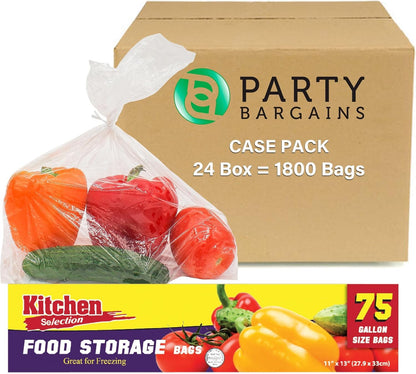 PARTY BARGAINS 1 Gallon Food Storage Bags with Twist-Ties, 11" x 13" (225 Count) – Heavy Duty Plastic Food Saver Bags for Kitchen, Meal Prep, Freezer & Pantry Organization