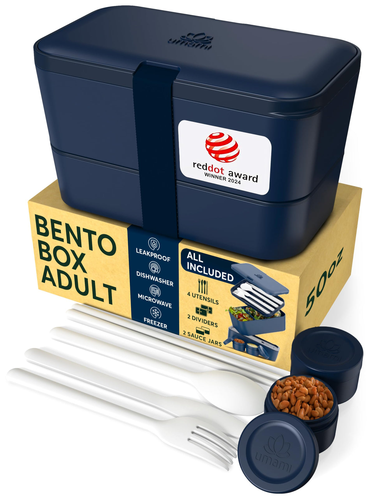 Umami Bento Box Adult, Leakproof, All-in-1 Lunch Containers for Adults