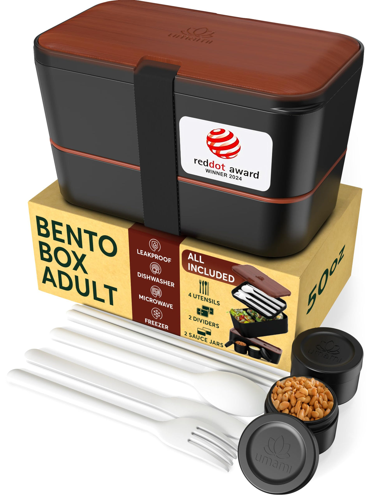 Umami Bento Box Adult, Leakproof, All-in-1 Lunch Containers for Adults