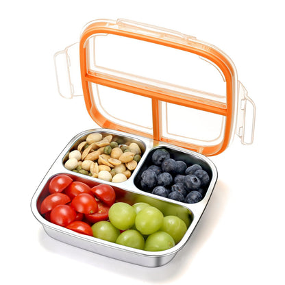 Stainless Steel Snack Containers, 3 Compartments Reusable on and go Bento Box with Lids for Kids, Lunch Box Pre Meal Storage for Daycare School Outdoor Camping Travel - Blue