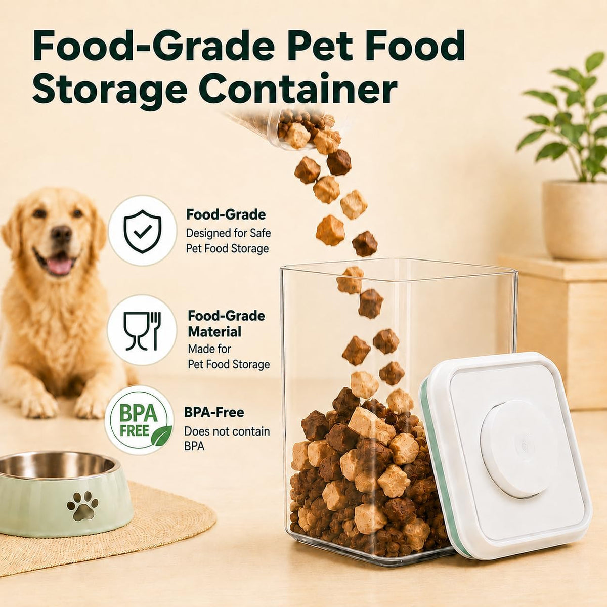 Pet Dog-Cat POP-Treat Airtight jar-Container - 1.3 Qt/1.2 L | Stackable One-Touch Opening | Airtight Dog and Cat Food Storage Container | BPA-Free