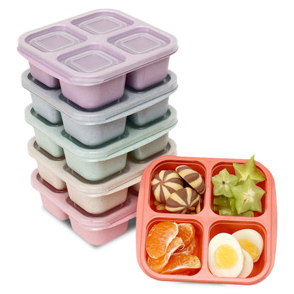 6 Pack Snack Containers, 4 Compartment Snack Box Containers Bento Box, Reusable Meal Prep Lunch Containers for Adults Kids Toddler, Divided Food Containers for Travel Work School