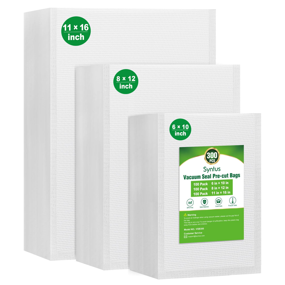 Syntus 150 Pcs Vacuum Sealer Bags for Food, 8x12+11x16+6x10, BPA Free