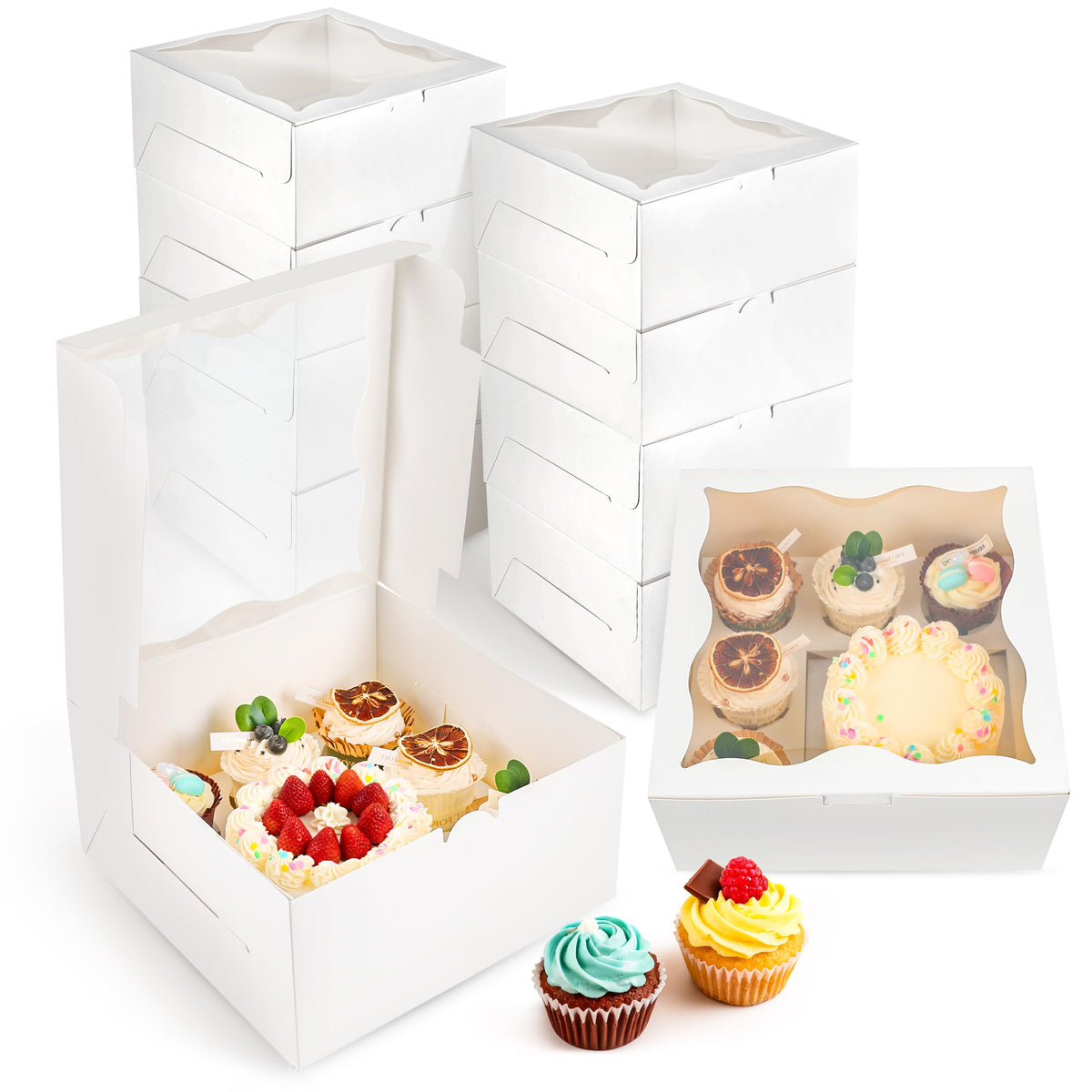 NPLUX 4 Pack 1+5 Bento Cake Cupcake Boxes with Window