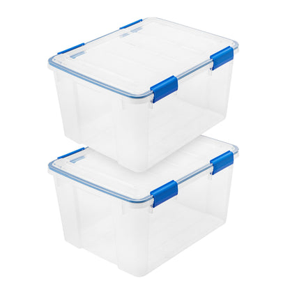 IRIS USA 3-Pack 16 Qt Storage Bins with Gasket Lids, Clear/Blue