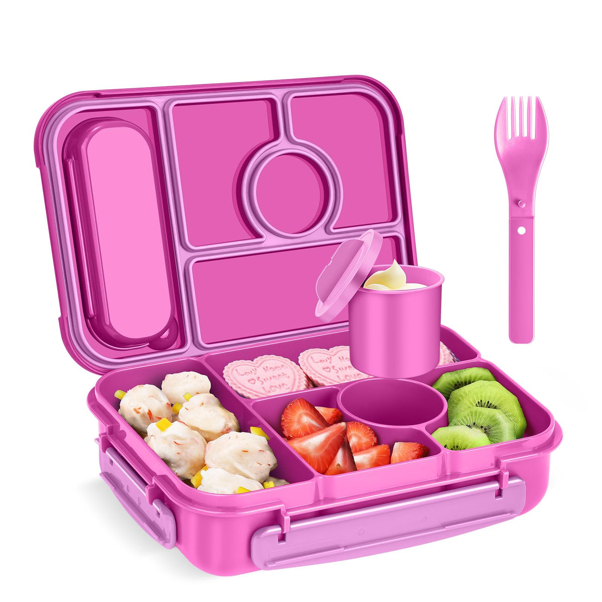 Amathley Bento Box Adult Lunch Box Kids,Lunch Containers for Adults/Kids/Toddler,5 Compartments Bento Lunch Box with Sauce Vontainers,Microwave & Dishwasher & Freezer Safe,BPA-Free (White)