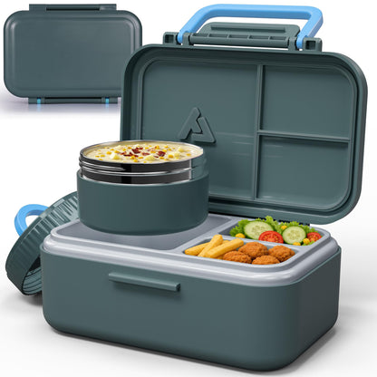 Bento Lunch Box 1283ML/ 43 oz with 391 ML/ 13 oz Food Jar, Ice Pack