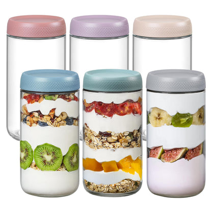 NETANY 6-pack 16 oz Overnight Oats Containers with Lids, Glass jars with Airtight Lids, Wide mouth Mason Salad jars, Glass Food Storage Containers for Snacks Yogurt Spice Sugar