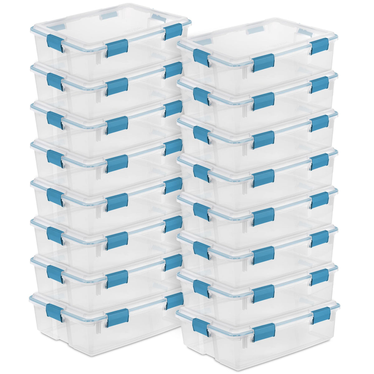 Sterilite 80 Qt Gasket Box, Stackable Storage Bin with Latching Lid and Tight Seal, Plastic Container to Organize Basement, Clear Base and Lid, 1-Pack