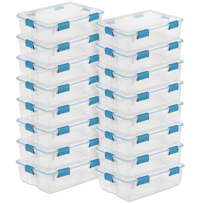 Sterilite 80 Qt Gasket Box, Stackable Storage Bin with Latching Lid and Tight Seal, Plastic Container to Organize Basement, Clear Base and Lid, 1-Pack