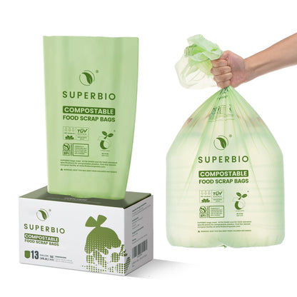 SUPERBIO 1.6 Gallon Compostable Food Scrap Bags For Counter Top Bin