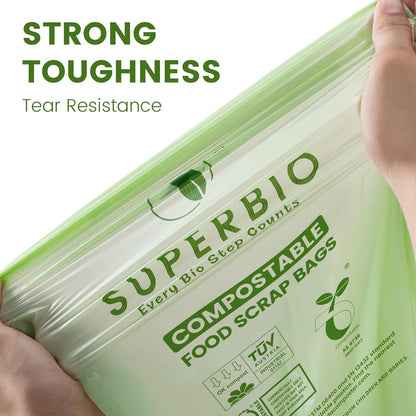 SUPERBIO 1.6 Gallon Compostable Food Scrap Bags For Counter Top Bin
