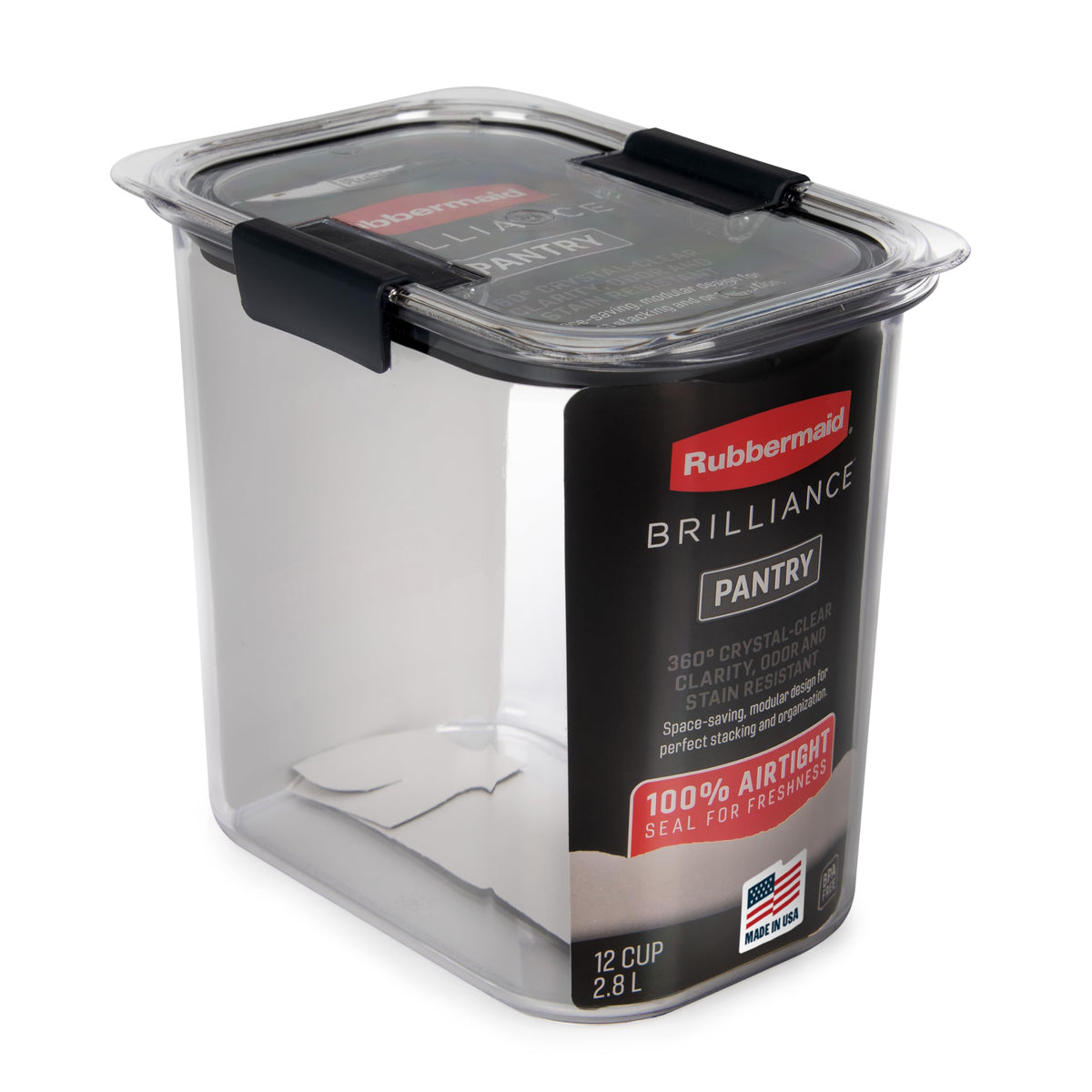 Rubbermaid Brilliance 16-Cup Airtight Food Storage Container with Lid Clear/Grey - optimal for pantry organization flour sugar and food storage