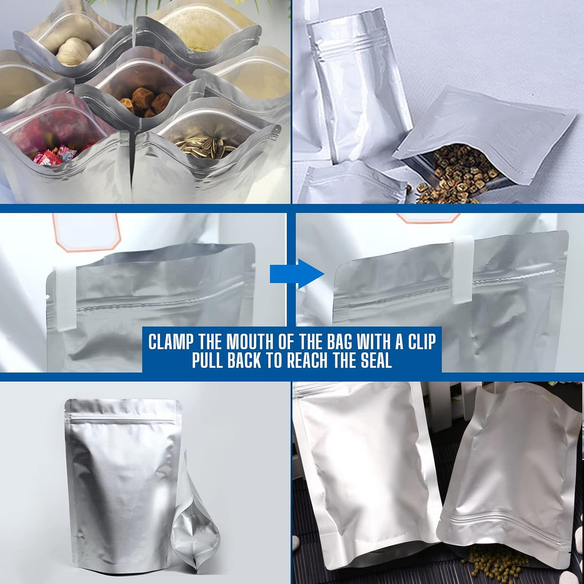 100 Pack Mylar Bags with 300cc Oxygen Absorbers for Food Storage