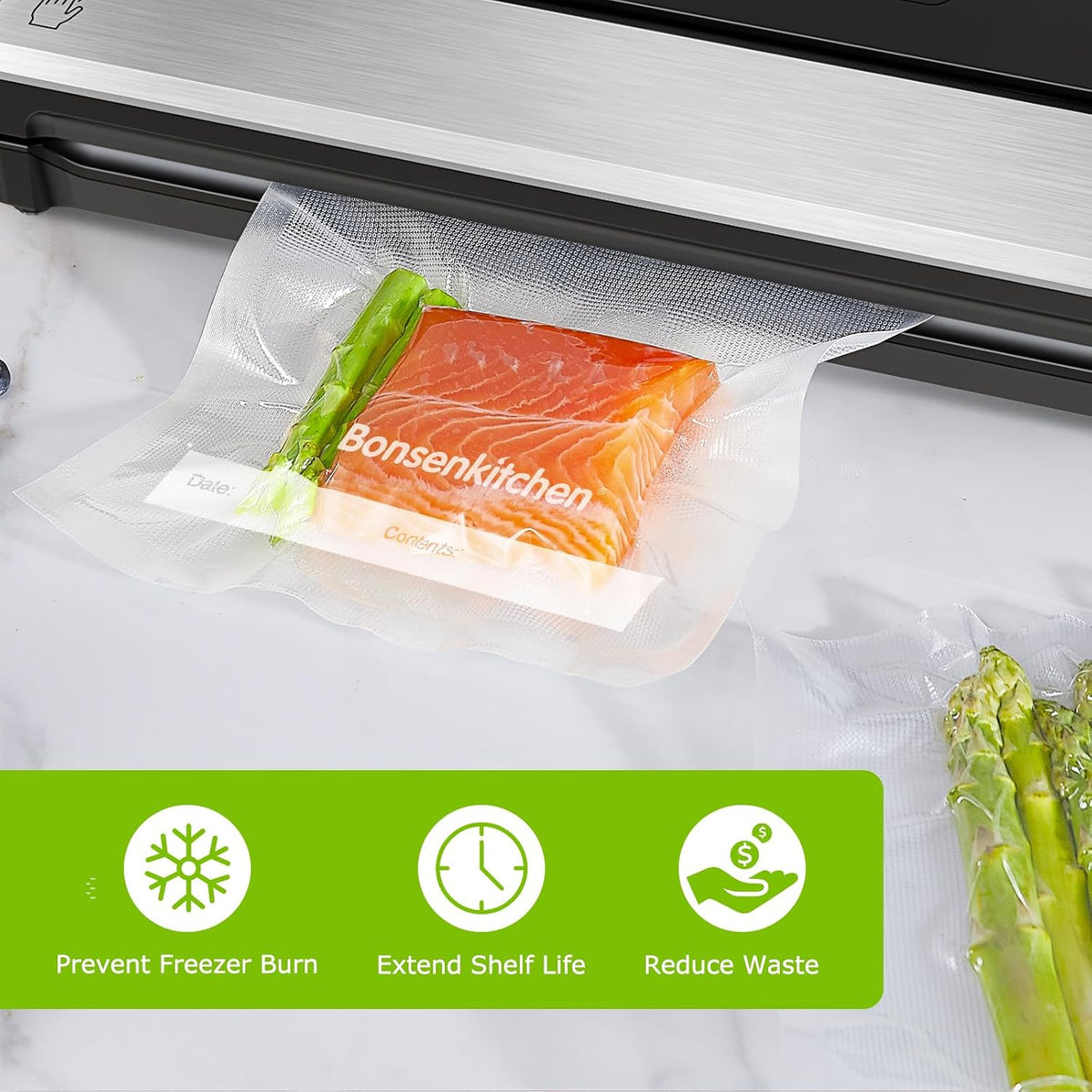 Bonsenkitchen Precut Vacuum Food Sealer Bags 100 Pint 6" x 10", BPA Free