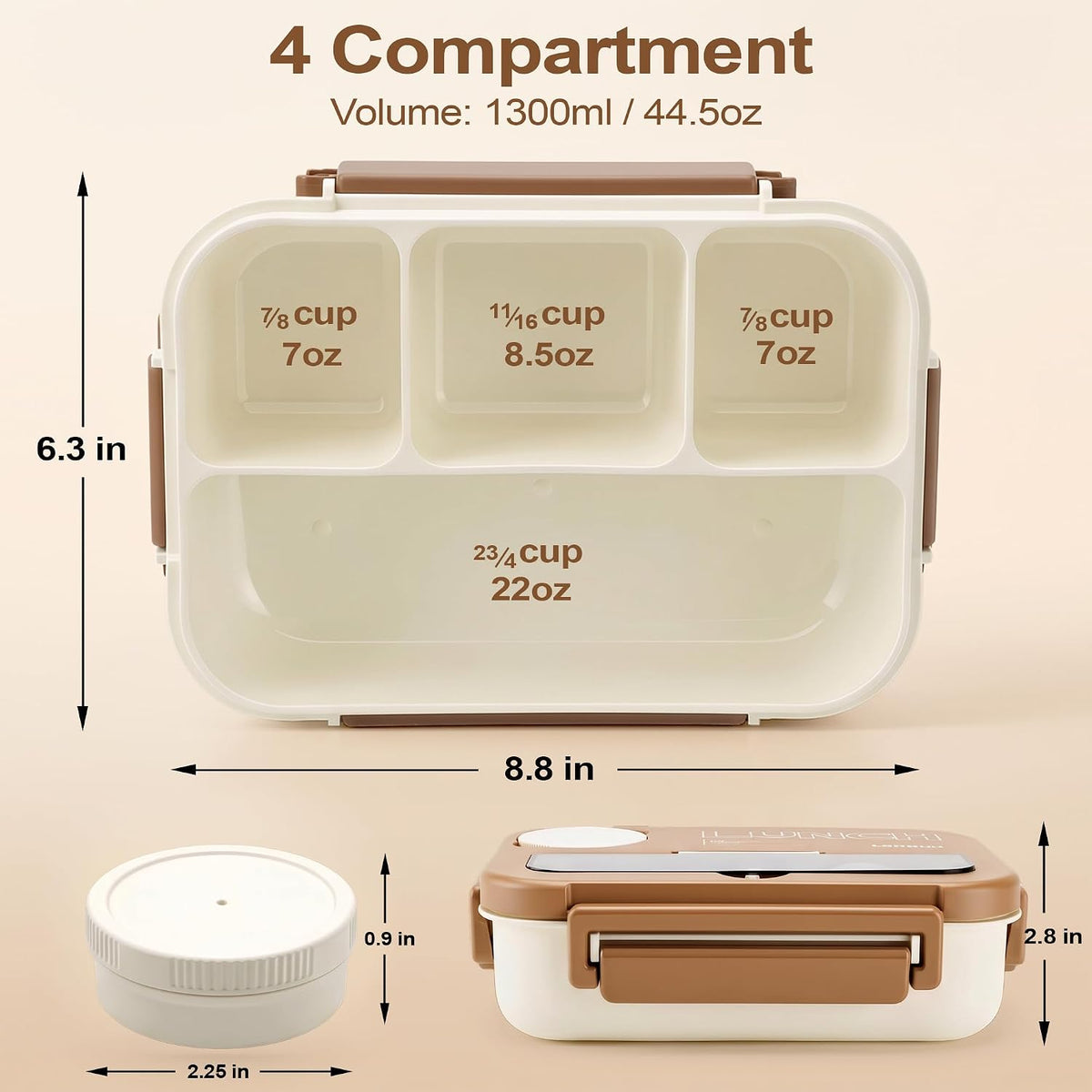 Bento Box Adult Lunch Box, Lunch Containers for Adults 44.5 Oz/5 Cup, Khaki