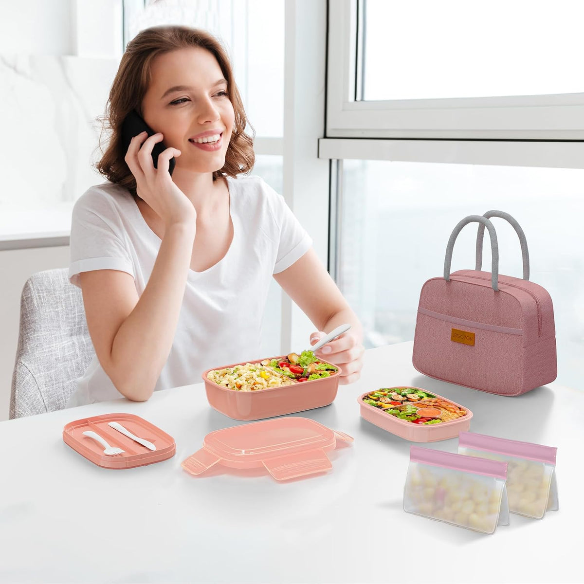 JBGOYON Leakproof Bento Box & Insulated Lunch Bag Set for School and Work
