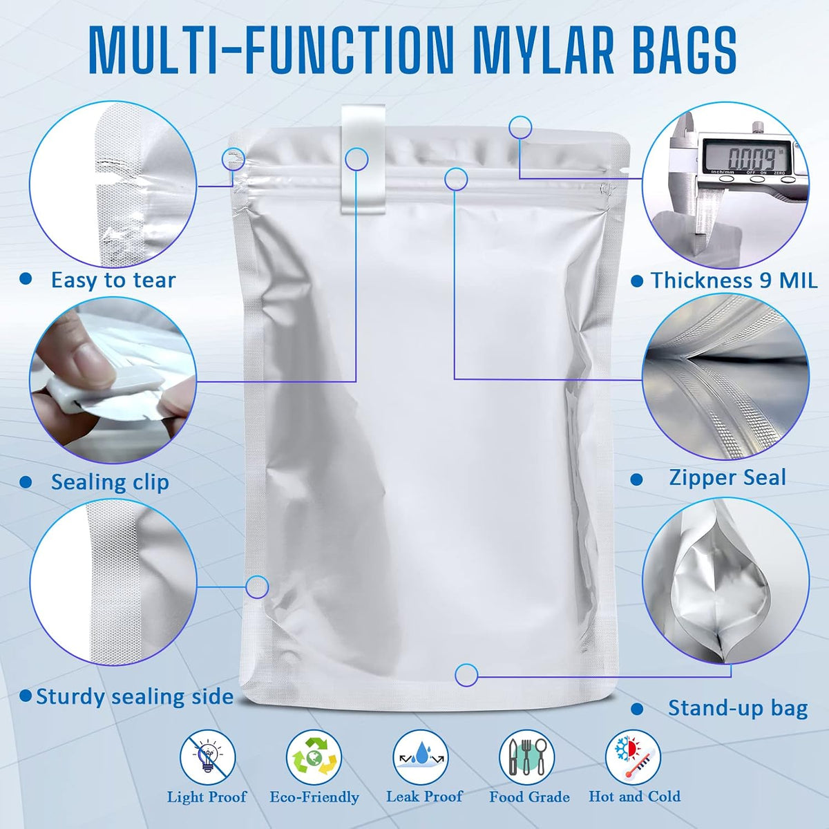 100 Pack Mylar Bags with 300cc Oxygen Absorbers for Food Storage