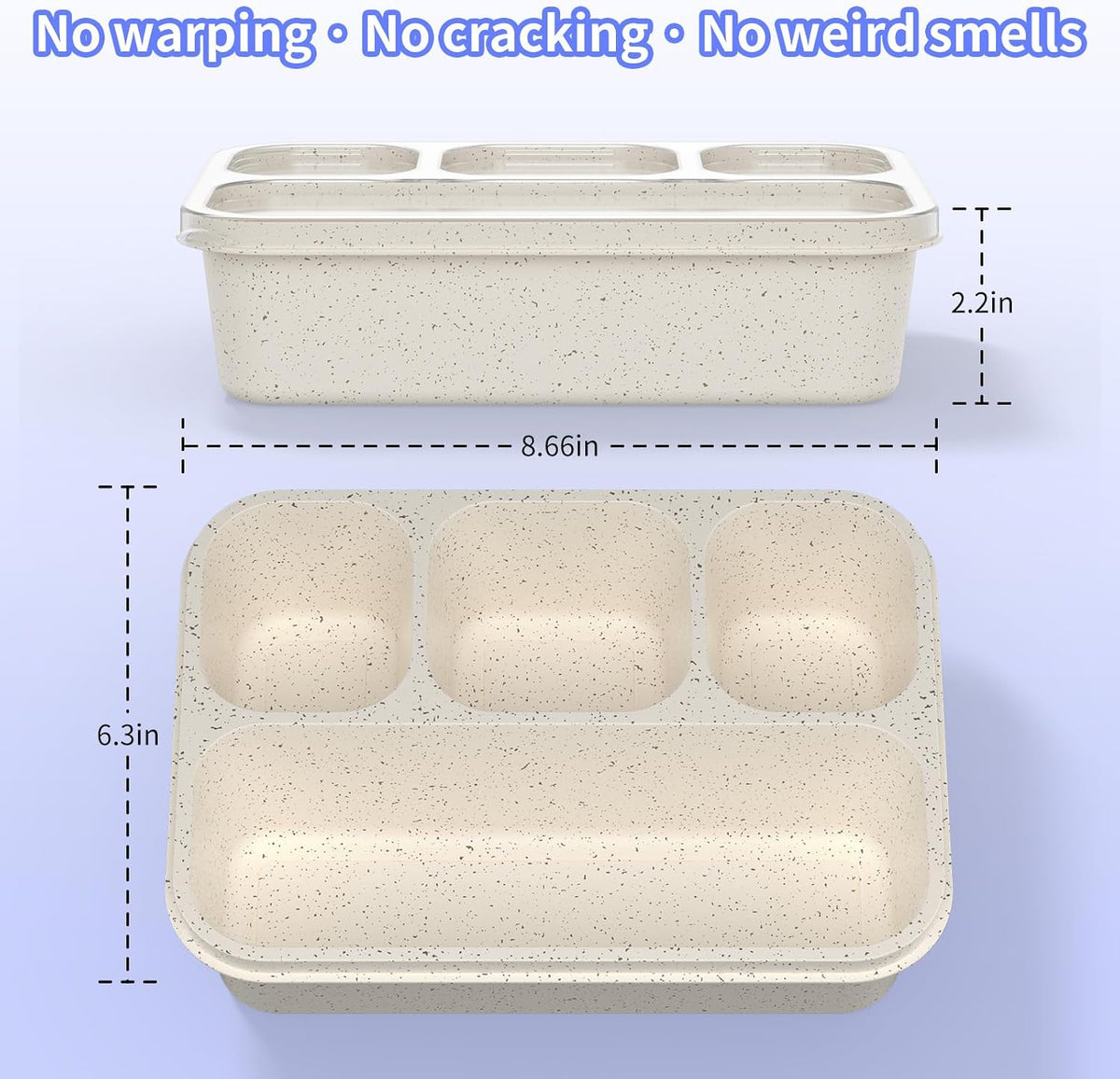 Bento Box 5-Pack, 4-Compartment Lunch Box for Women, Men & Kids, BPA-Free Wheat Straw Snack Containers, Ideal for Meal Prep, Travel, School, Work (White)