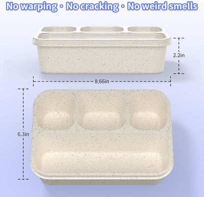Bento Box 5-Pack, 4-Compartment Lunch Box for Women, Men & Kids, BPA-Free Wheat Straw Snack Containers, Ideal for Meal Prep, Travel, School, Work (White)