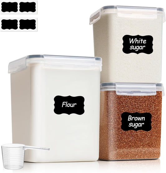 ComSaf Airtight Flour and Sugar Container 2.6Qt & 5.5Qt 3Pack, Wide Mouth