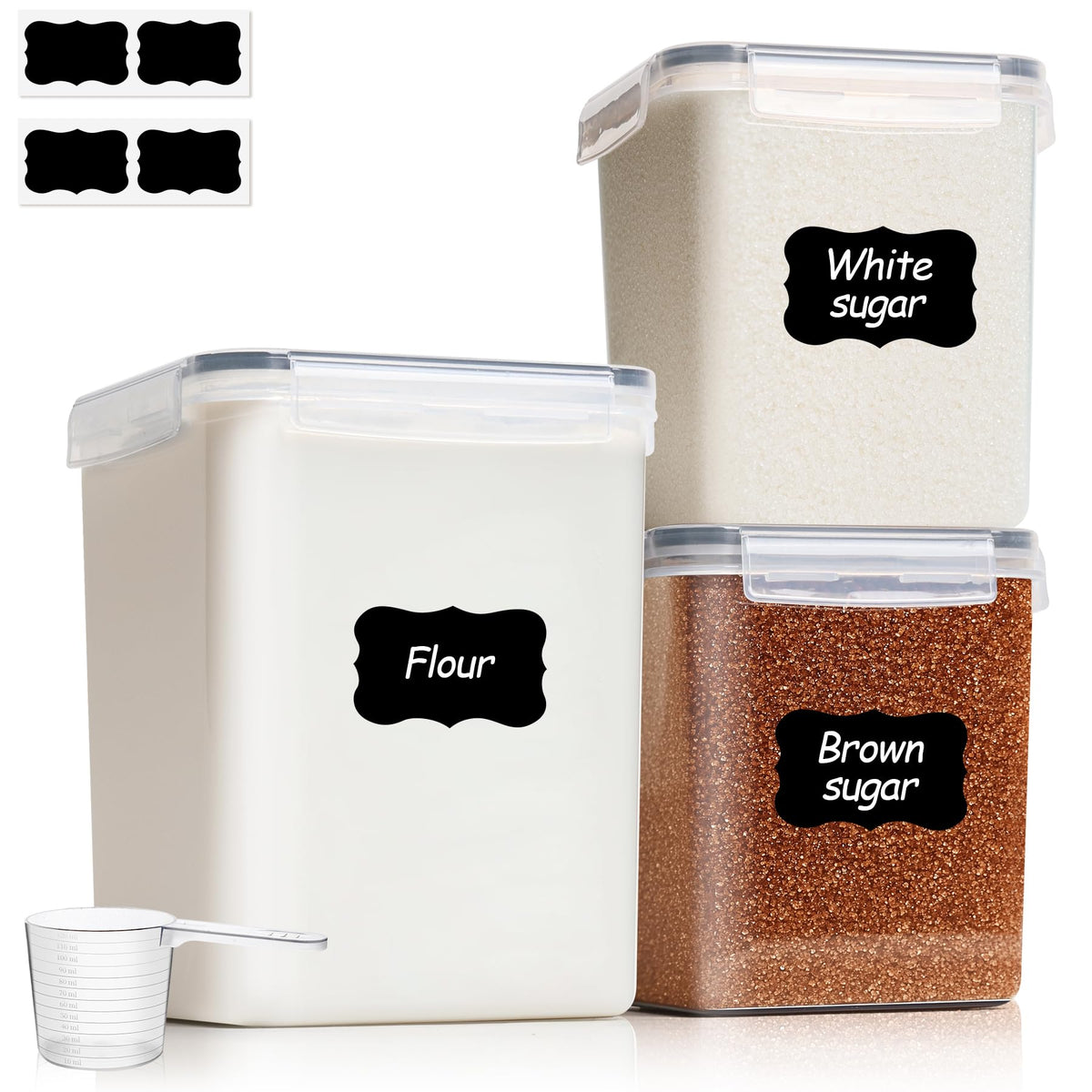 ComSaf Airtight Flour and Sugar Container 2.6Qt & 5.5Qt 3Pack, Wide Mouth