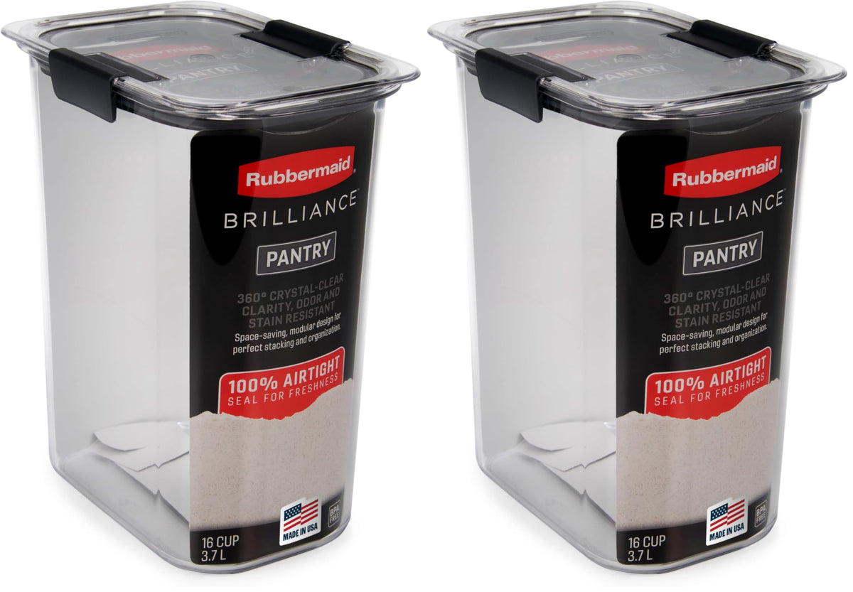 Rubbermaid Brilliance 12-Cup Airtight Food Storage Container, Perfect for Pantry Staples, Clear/Grey
