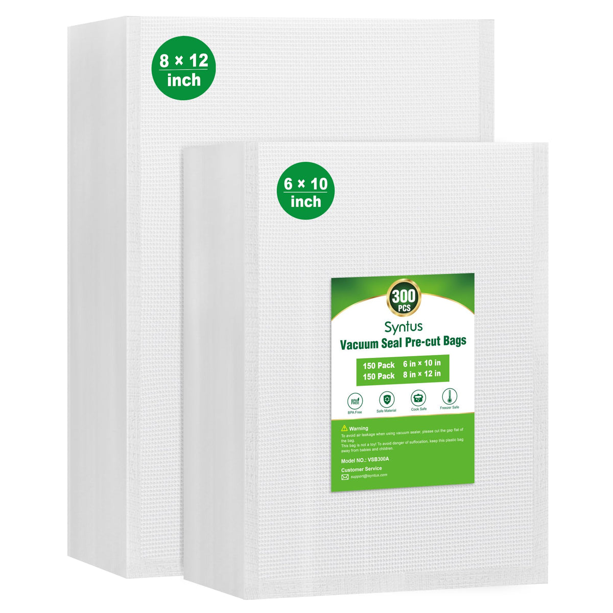 Syntus 150 Pcs Vacuum Sealer Bags for Food, 8x12+11x16+6x10, BPA Free