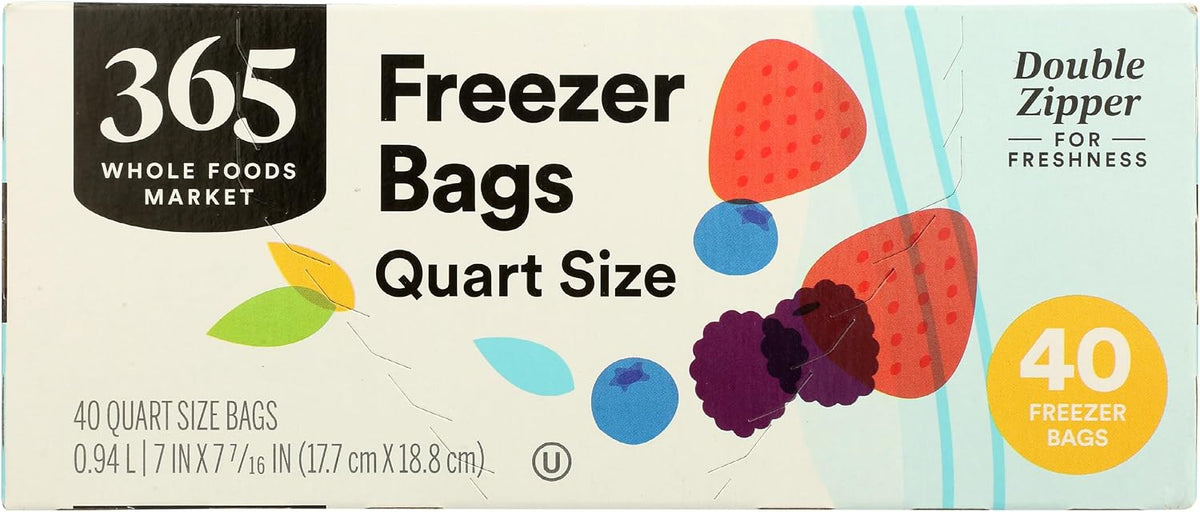 365 by Whole Foods Market, Quart Size Freezer Bags, Double Zipper, 40 Count