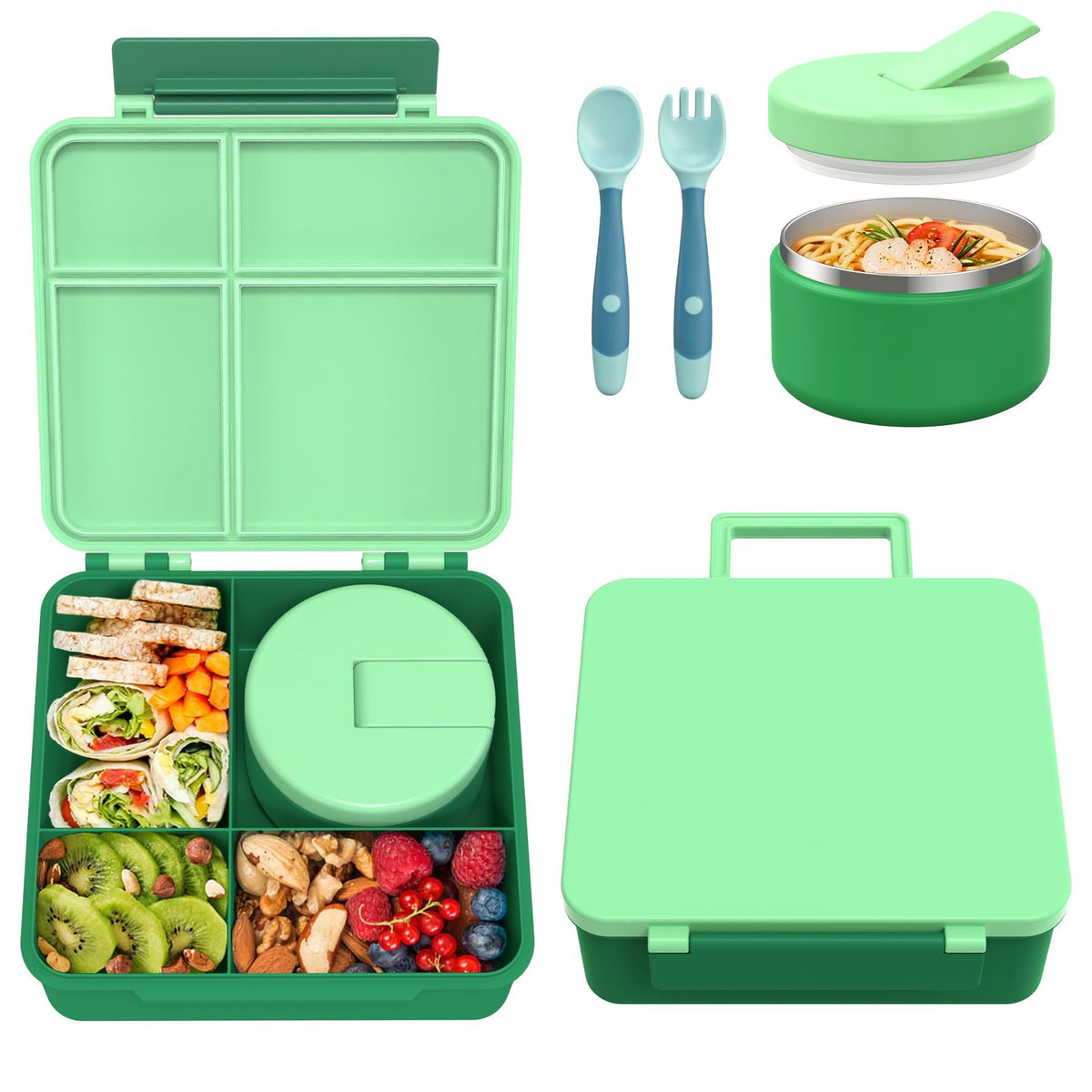 Pawtong Bento Lunch Box with 8oz Soup Thermo, Kids Leakproof Lunch Food Containers with 4 Compartment, Kids Thermo Insulated Hot Food Jar for School, Trvael - (Pink)
