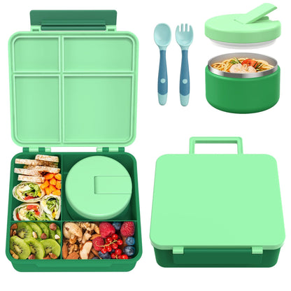 Pawtong Bento Lunch Box with 8oz Soup Thermo, Kids Leakproof Lunch Food Containers with 4 Compartment, Kids Thermo Insulated Hot Food Jar for School, Trvael - (Pink)