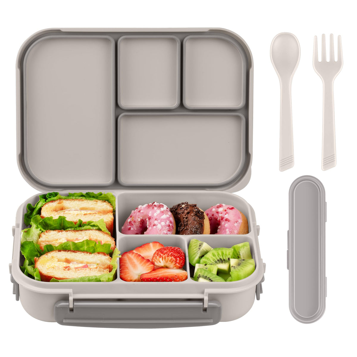 Amathley Lunch Box Kids,Bento Box Adult,Leakproof Lunch Containers for Adults/Kids/Toddler,1200ML-4 Compartments bento Lunch box with Utensil,Microwave & Dishwasher & Freezer Safe (Dark Gray)