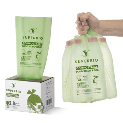 SUPERBIO 1.6 Gallon Compostable Food Scrap Bags For Counter Top Bin