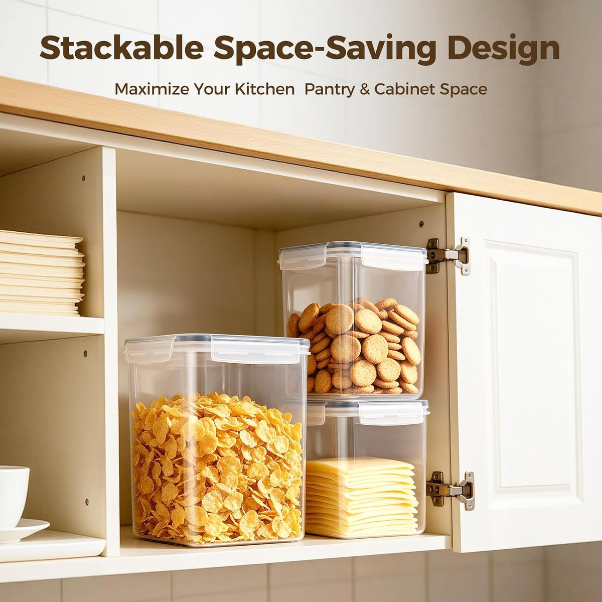 3-Pack Airtight Food Storage Containers, BPA-Free Stackable Cereal