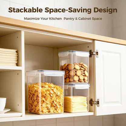 3-Pack Airtight Food Storage Containers, BPA-Free Stackable Cereal