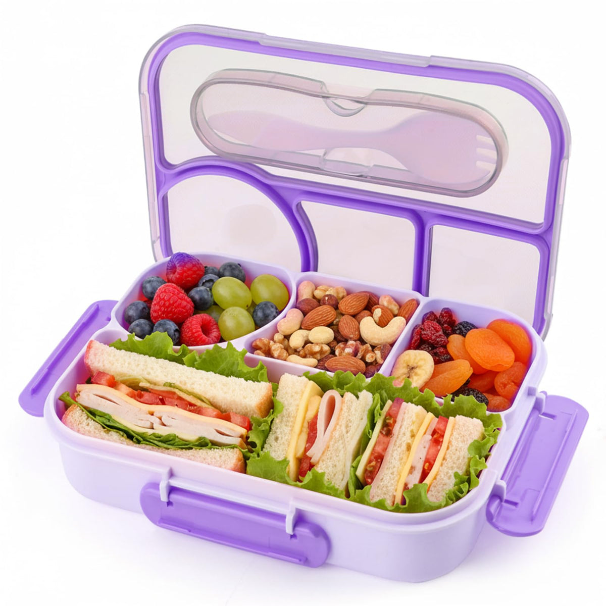 Bento Box for Adults,4 Compartments Lunch Box, Snack Containers Reusable Lunch Containers Drop-Proof, Dishwasher Safe & Made with BPA-Free Materials, Pink