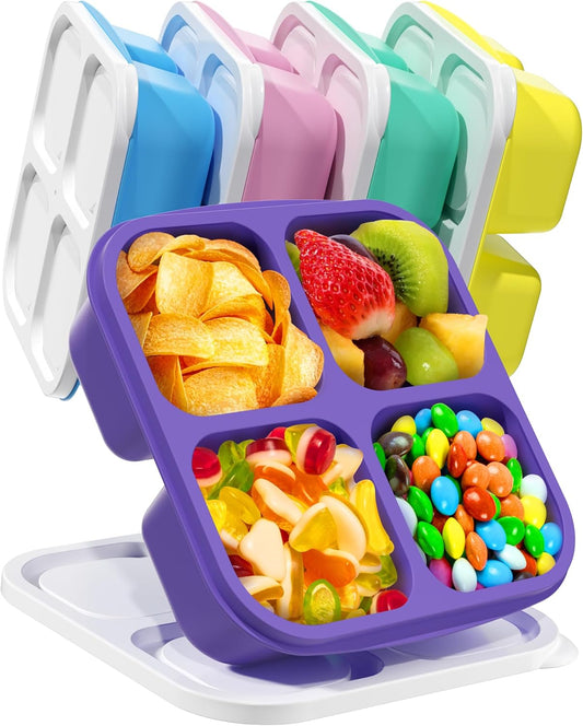 Canfanni 5 Pack Bento Snack Containers, 4 Compartment BPA-free Plastic Food Storage Containers, Divided Lunchable Container, Bento Lunch Box for Work and Travel