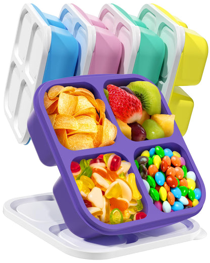 Canfanni 5 Pack Bento Snack Containers, 4 Compartment BPA-free Plastic Food Storage Containers, Divided Lunchable Container, Bento Lunch Box for Work and Travel