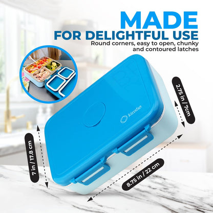 kinsho Stainless Steel Bento Box Lunch Container for Boys Kids, Blue