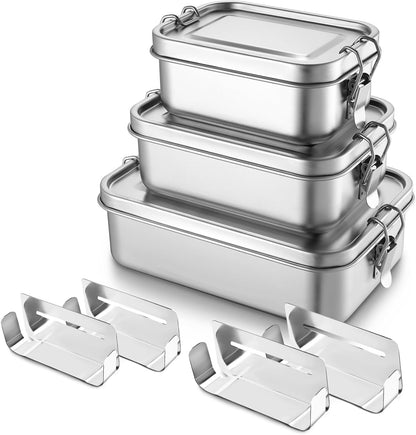 TeamFar Stainless Steel Bento Box, 3 Pack (18.6, 28 & 47oz) Metal Lunch Box