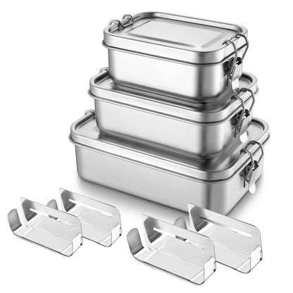 TeamFar Stainless Steel Bento Box, 3 Pack (18.6, 28 & 47oz) Metal Lunch Box