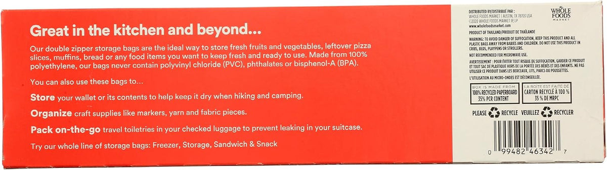 365 by Whole Foods Market, Gallon Size Storage Bags, Double Zipper, 40 Count