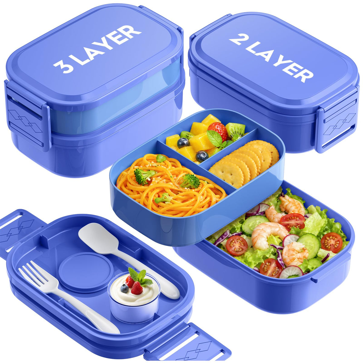 Bento Lunch Box, 65 oz 3-Tier Stackable Lunch Container, Adjustable 2/3 Tier Design, BPA-Free Food-Grade Plastic, Leakproof, Microwave & Dishwasher Safe, Green