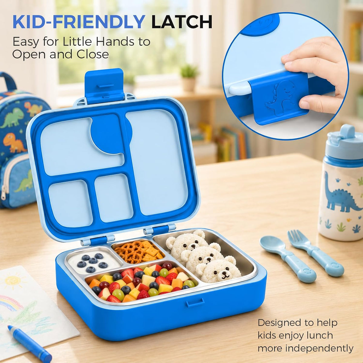 Kids Stainless Steel Bento Lunch Box, 4 Compartments