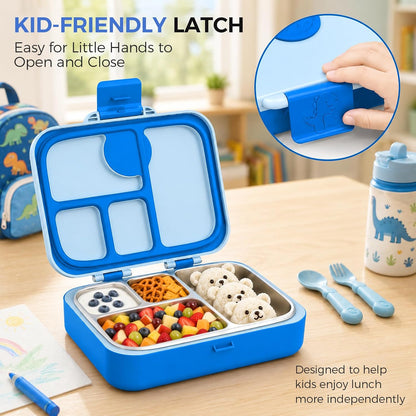 Kids Stainless Steel Bento Lunch Box, 4 Compartments