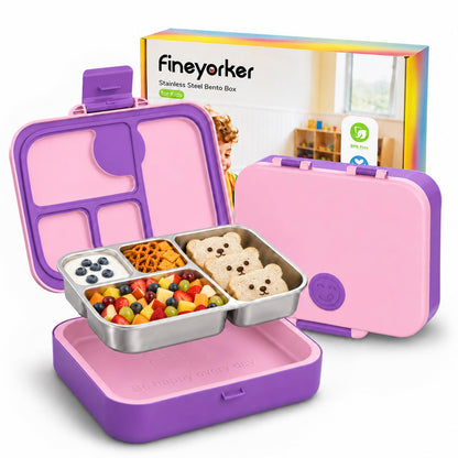 Kids Stainless Steel Bento Lunch Box, 4 Compartments