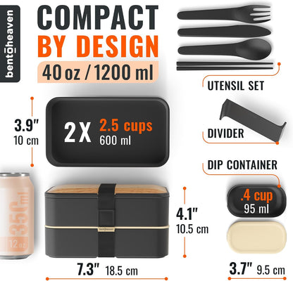 Bentoheaven Bento Box Adult, Stackable Lunch Box, 40 oz, Symph Onyx