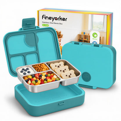 Kids Stainless Steel Bento Lunch Box, 4 Compartments